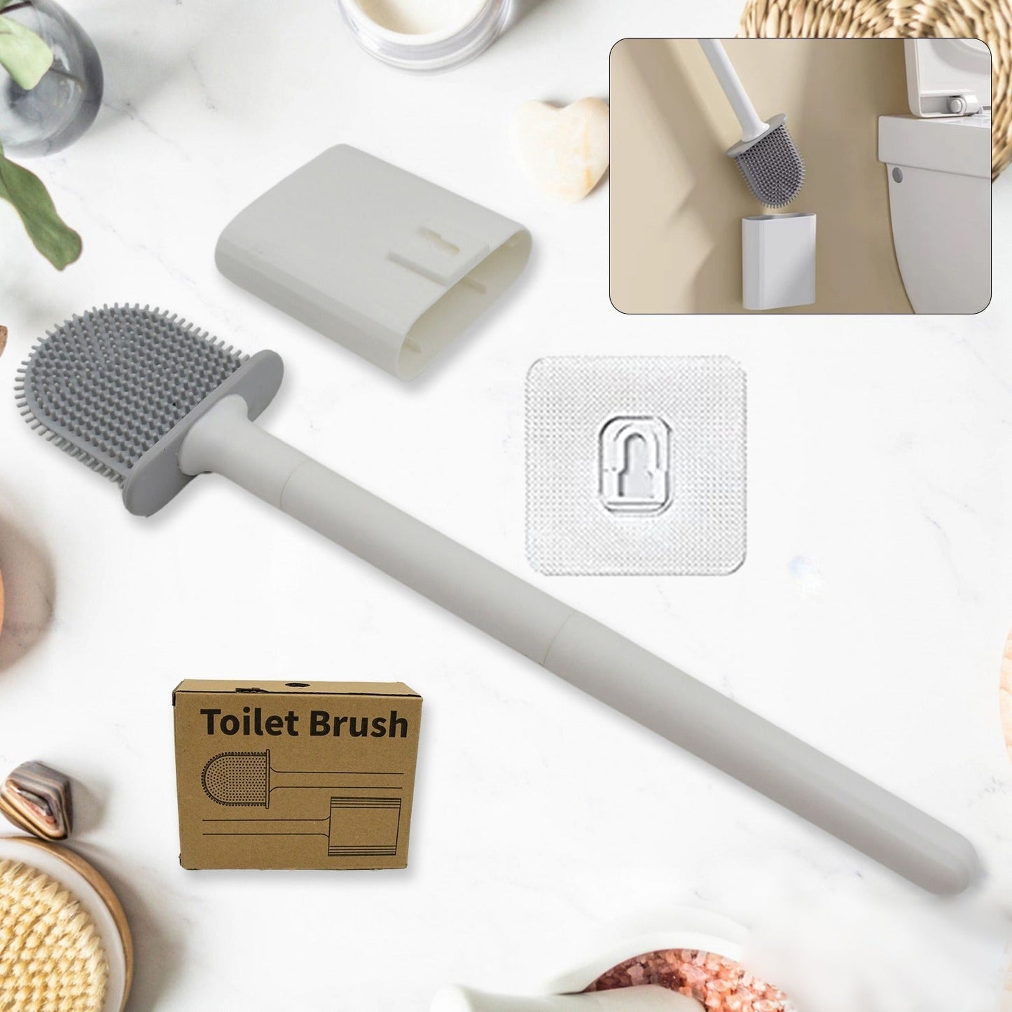 toilet brush wall holder, no drip toilet brush, compact toilet brush set, deep cleaning toilet brush, silicone bathroom cleaning tools