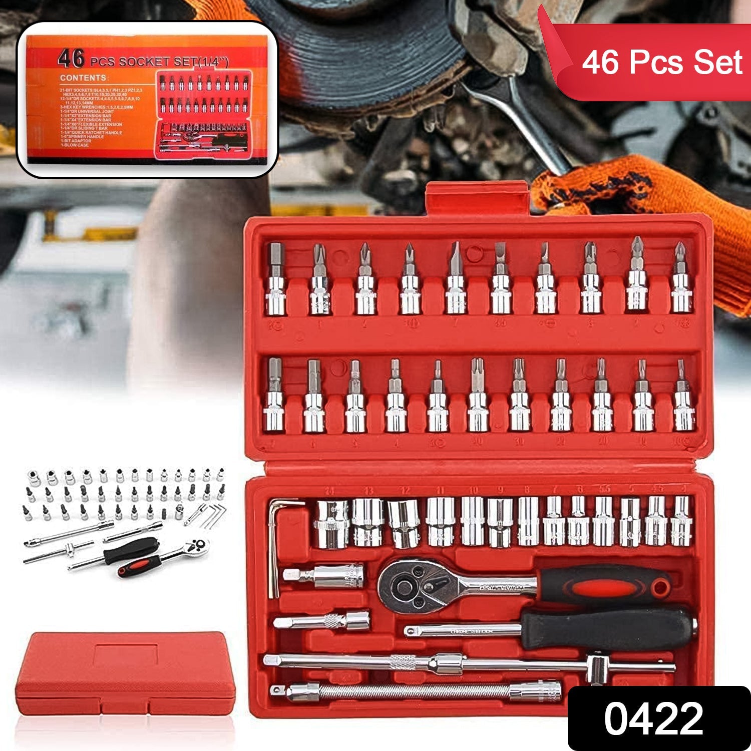 DIY socket set with ratchet, compact tool kit for automotive repairs, multipurpose hand tool set, heavy duty socket set for home garage