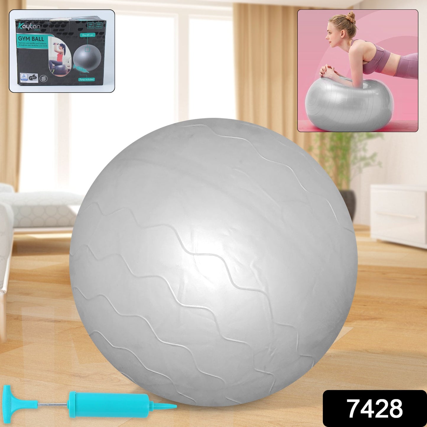 non-slip fitness ball for yoga and pilates, stability ball for strength and flexibility, inflatable workout ball with foot pump