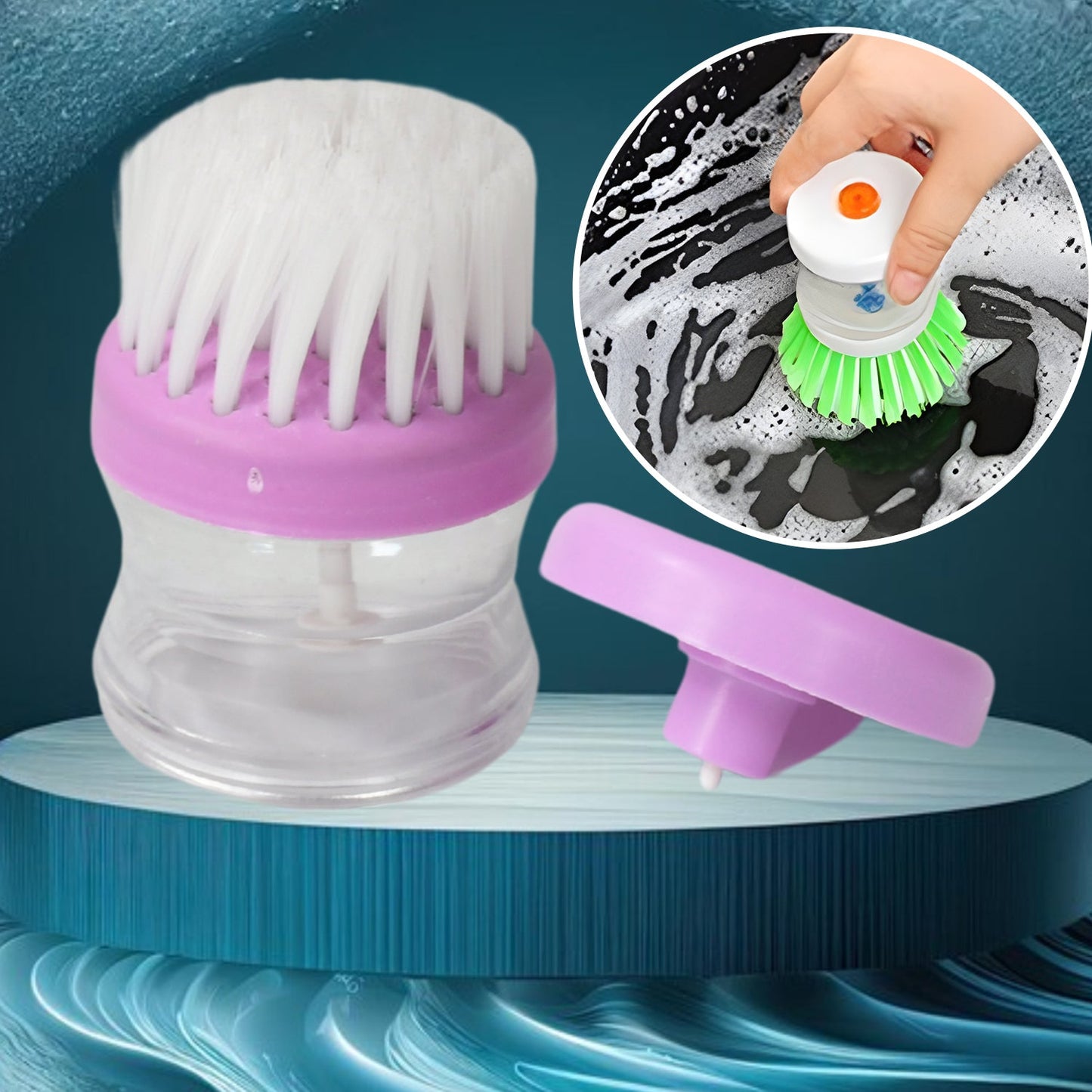 Plastic wash basin brush with liquid soap dispenser, multicolour. dish brush with soap dispenser, plastic dish cleaning brush, liquid soap scrubber brush, 2pc kitchen brush set, ergonomic kitchen scrub brush, utensil cleaning brush, sink brush with detergent tank