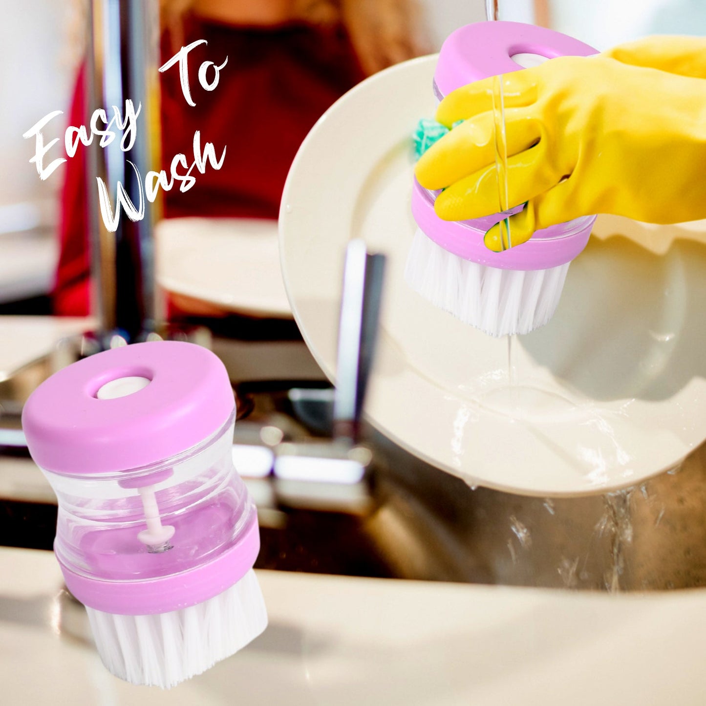 Liquid soap dispenser, multicolour wash basin brush cleaner. dish brush with soap dispenser, plastic dish cleaning brush, liquid soap scrubber brush, 2pc kitchen brush set, ergonomic kitchen scrub brush, utensil cleaning brush, sink brush with detergent tank