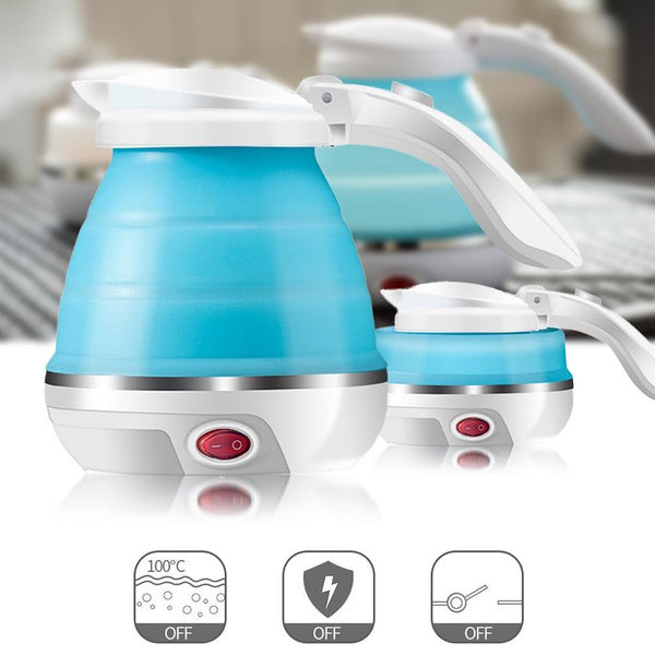 Silicone water kettle, compact and foldable for travel, foldable electric kettle, travel electric kettle, silicone kettle, portable hot water boiler, camping electric kettle, compact kettle, mini electric kettle