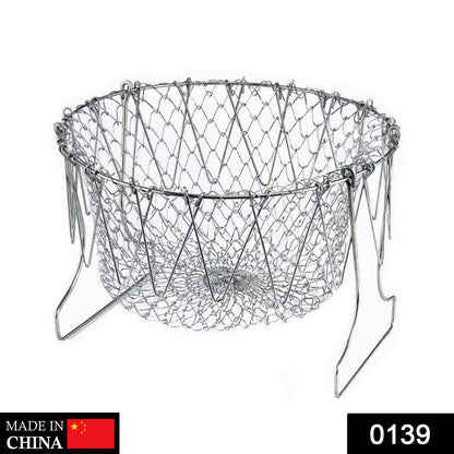 Strainer basket folded, chef basket strainer, foldable strainer basket, stainless steel kitchen basket, 12 in 1 kitchen tool, multiuse chef basket, cooking strainer, boiling basket