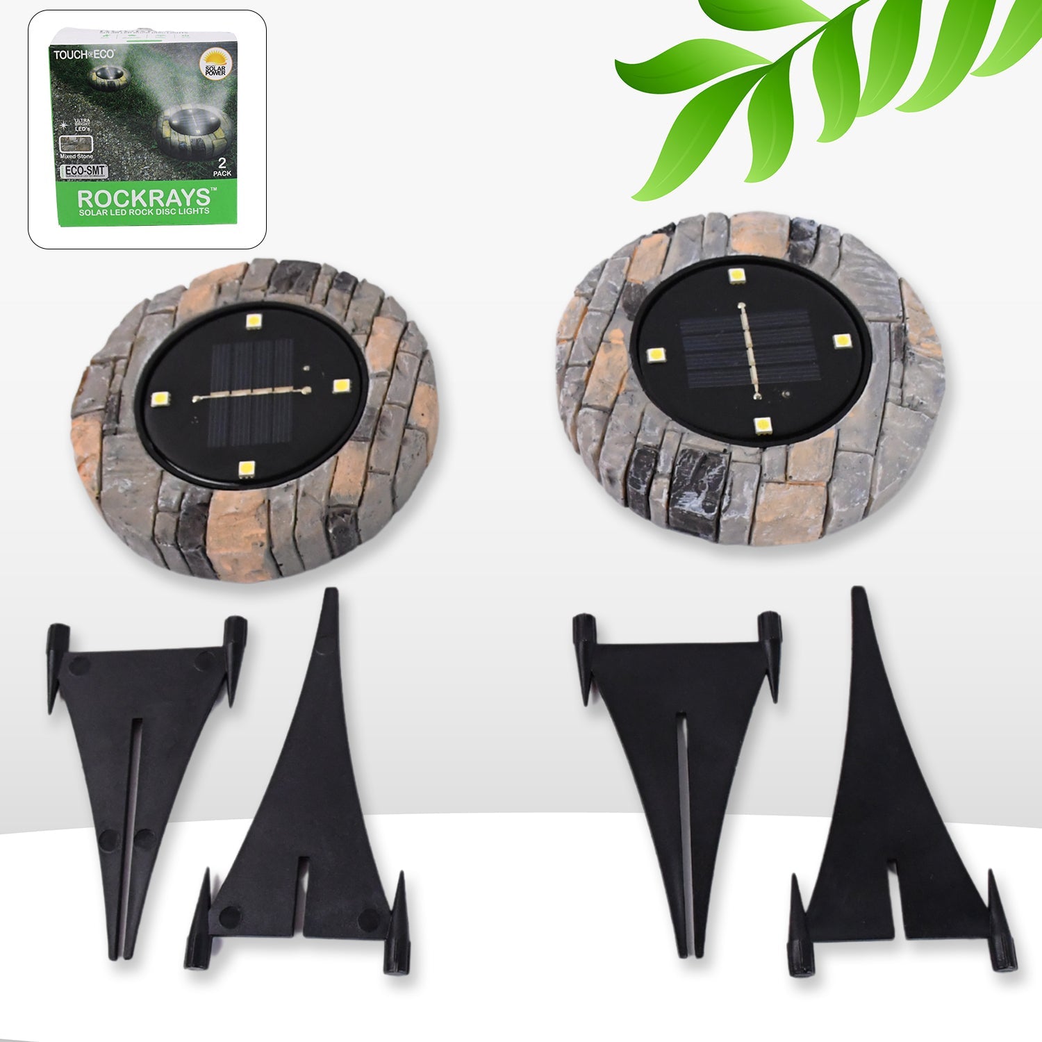 disk lights slate outdoor solar pathway lights pack of 2, heavy duty solar disk lights for garden and pathway, waterproof solar ground lights with 4 LED bulbs,