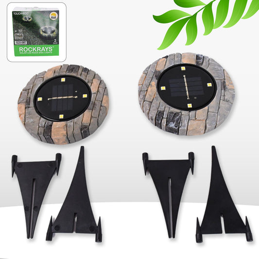 disk lights slate outdoor solar pathway lights pack of 2, heavy duty solar disk lights for garden and pathway, waterproof solar ground lights with 4 LED bulbs,