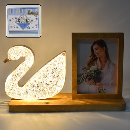 duck shape crystal LED lamp for couples, romantic night light with photo frame, couple photo frame with LED light, crystal LED duck lamp for bedroom decor