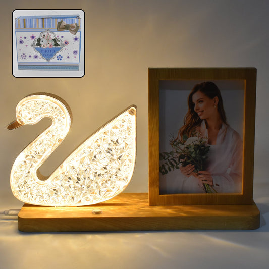 duck shape crystal LED lamp for couples, romantic night light with photo frame, couple photo frame with LED light, crystal LED duck lamp for bedroom decor