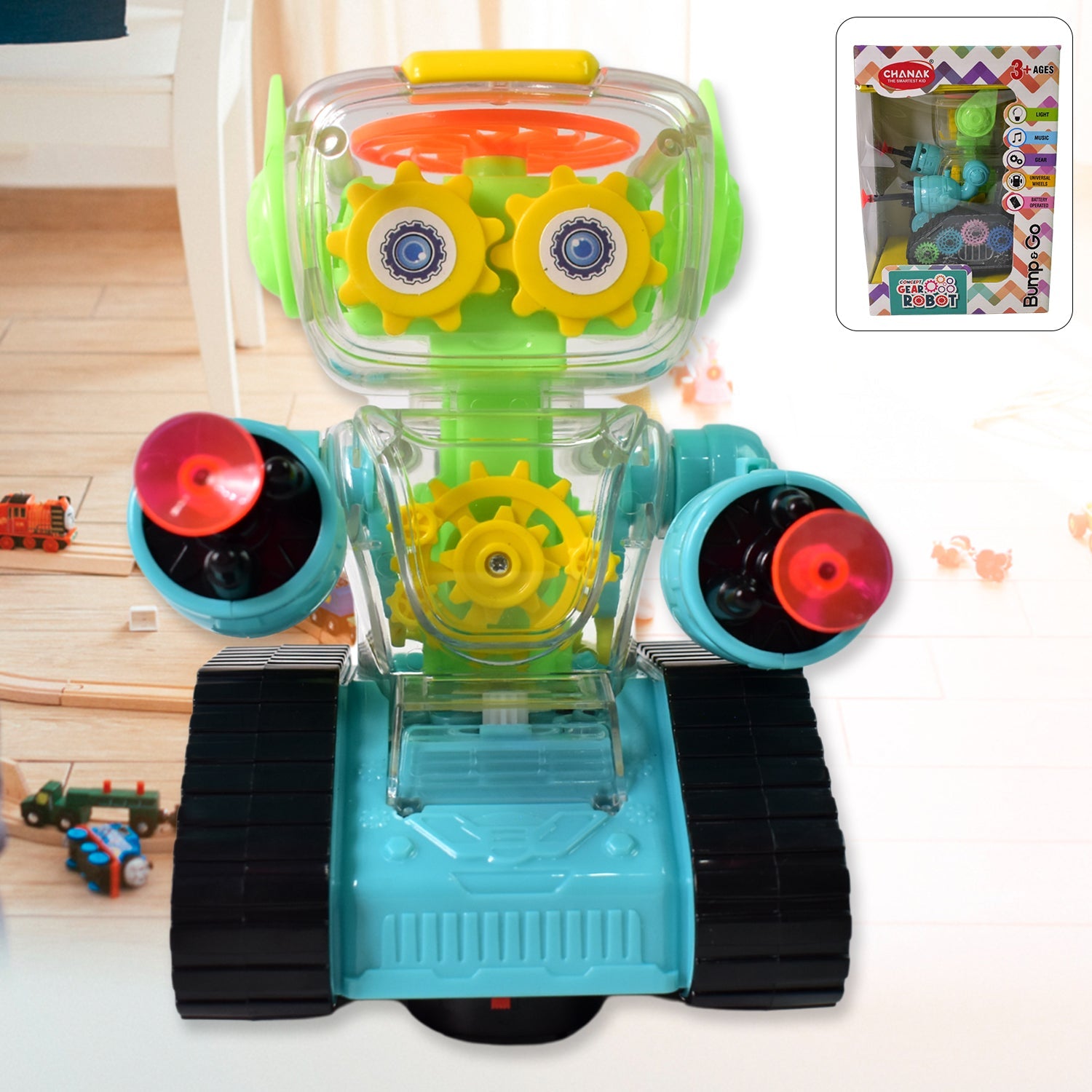 kids toy robot car with gear movement, sound and light robot toy for children, transforming robot car with colorful gears, transparent robot car toy with music, kids electric gear robot with flashing lights, fun robot car toy for 3+ year old children

