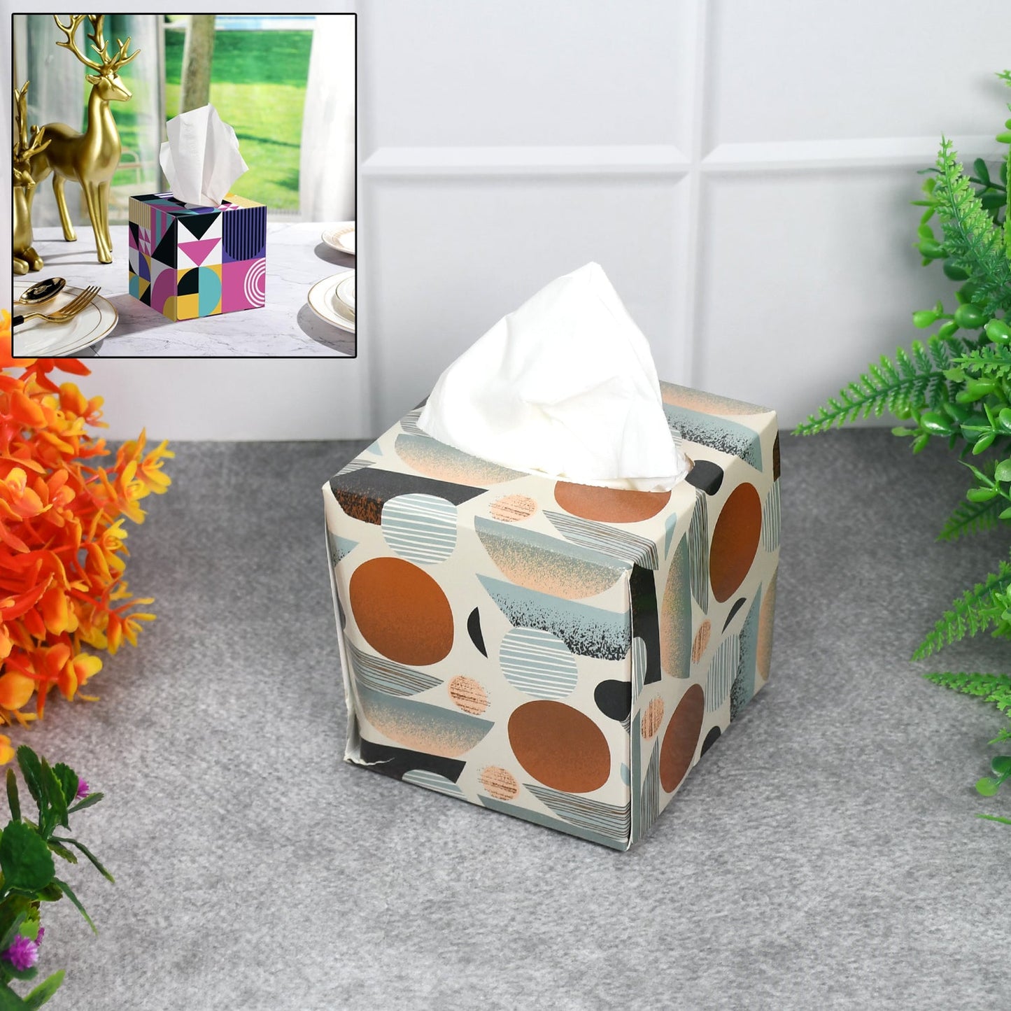 stylish tissue cube box for home and office use, decorative tissue holder with 50 tissue pieces, compact cube tissue box for table and car, modern tissue paper box with square design