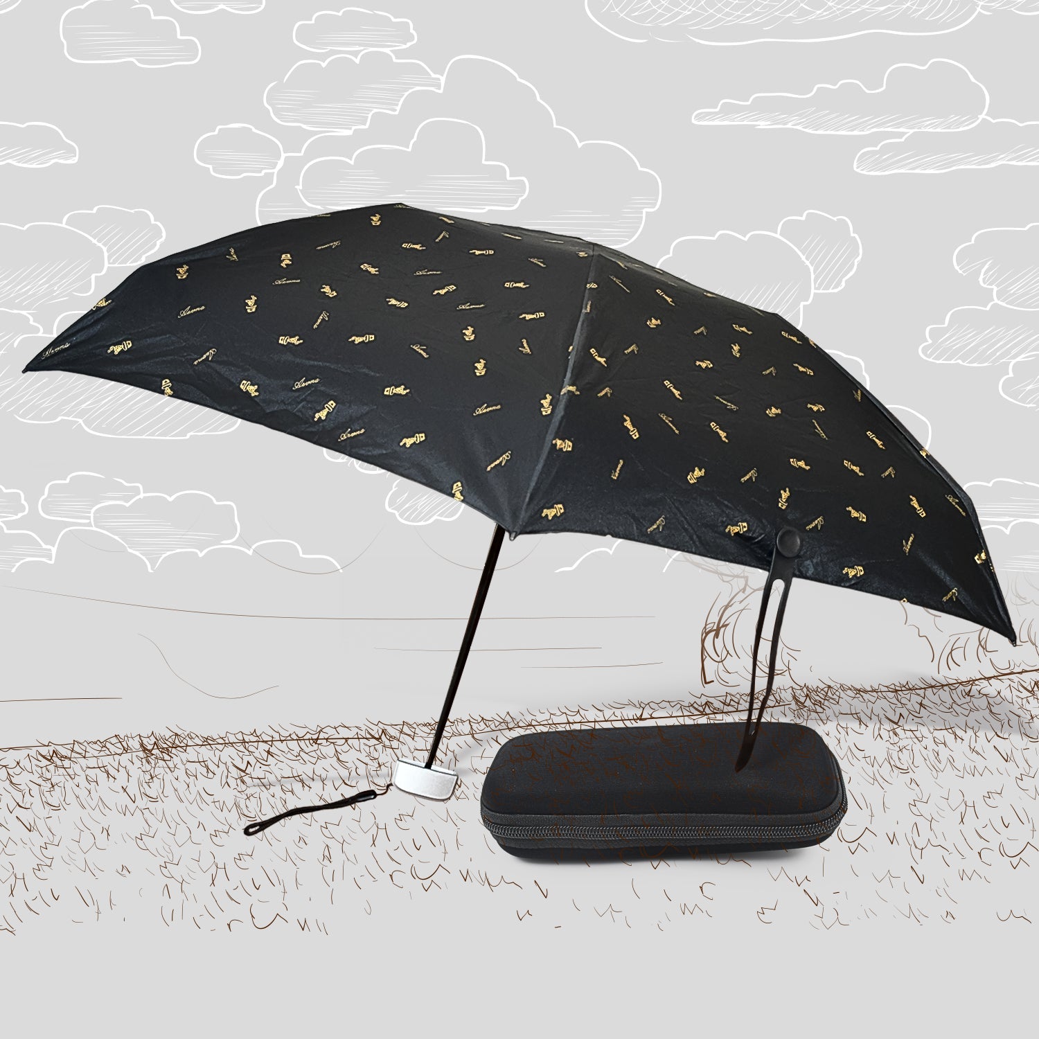 sun and rain umbrella with cute printed design, lightweight umbrella with UV coating India, 3 fold umbrella for girls with compact carry case, windproof and waterproof umbrella with UV layer, colorful UV umbrella for college students, small umbrella for handbag with zip pouch