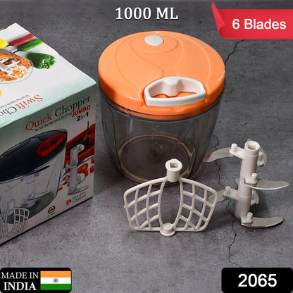 manual food chopper, vegetable chopper, hand chopper 6 blade, onion cutter, manual mixer, pull cord chopper, kitchen cutter, abs chopper, chopper 1000ml