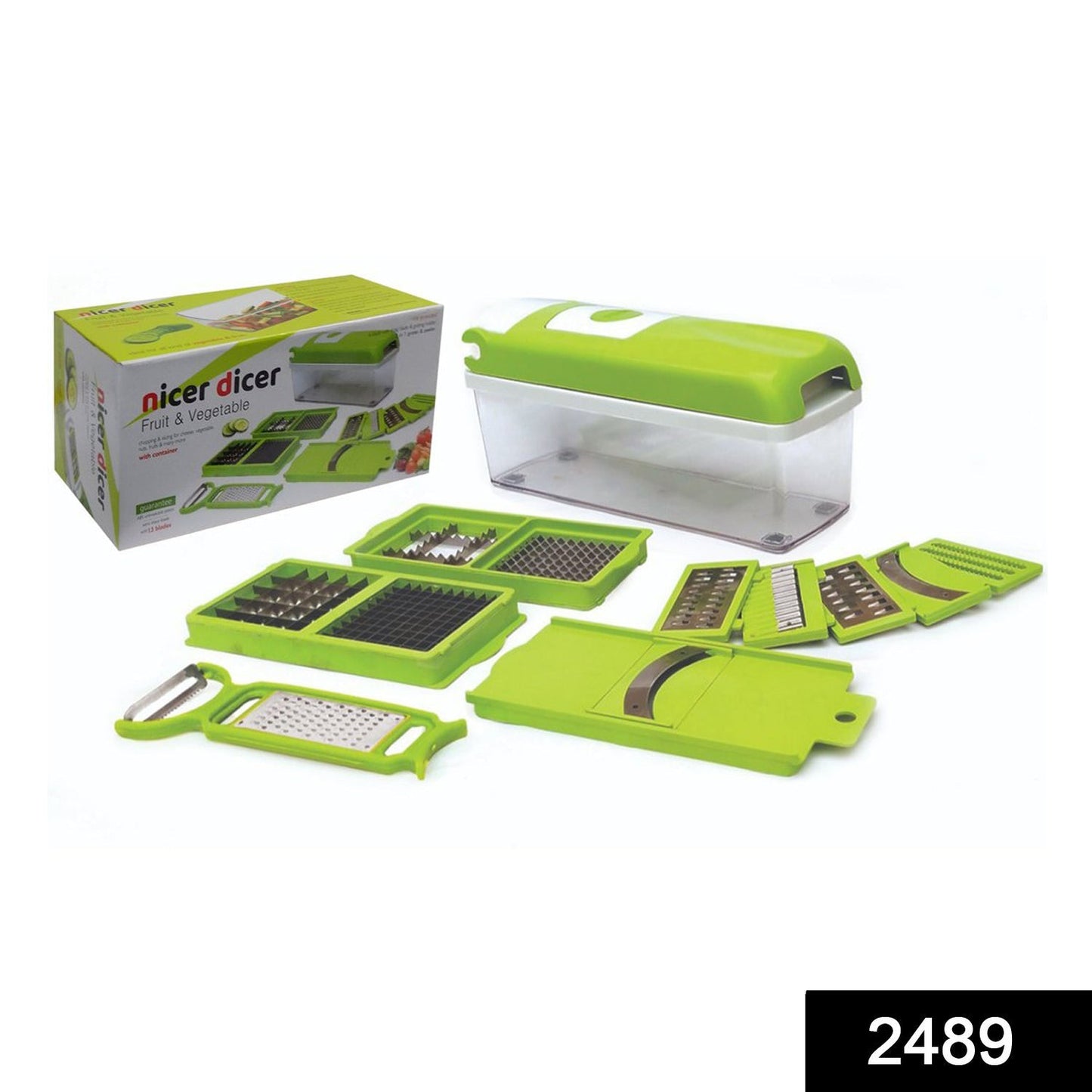 Multi-function plastic grater and chipser with 13 attachments. vegetable chopper, 13 in 1 chopper, multipurpose cutter, fruit slicer, kitchen grater, vegetable slicer set, kitchen tools combo, plastic chopper with container, stainless steel vegetable cutter, fruit chopper