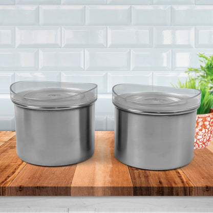 multipurpose steel airtight containers set of 2, stainless steel food storage containers with see-through lid, 500 ml steel containers for kitchen use,