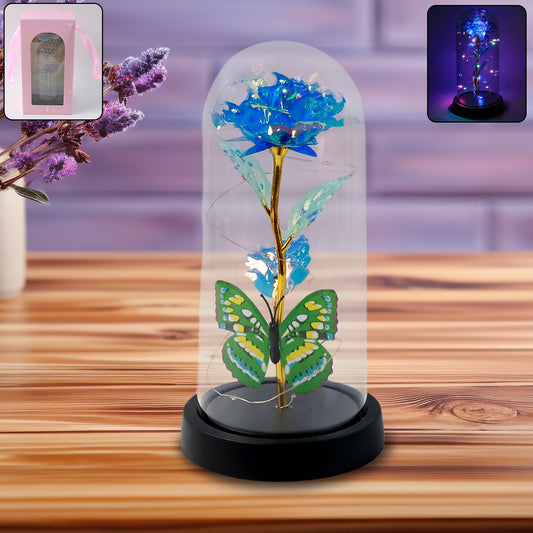 led powered eternal rose in plastic dome for gift, color changing rose night light for room décor, battery operated rose lamp with glowing effect, 