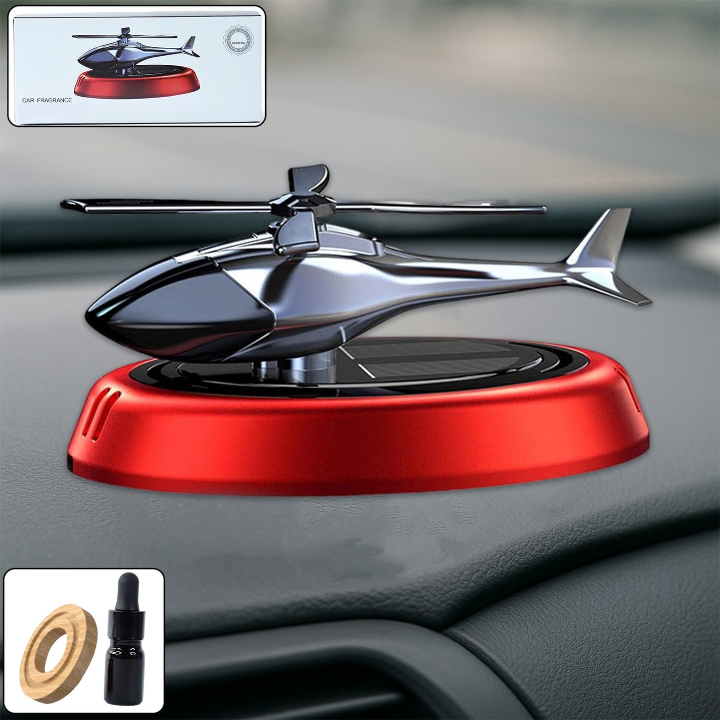 solar powered helicopter car air freshener for dashboard, rotating car perfume with essential oil diffuser, stylish helicopter shaped car air freshener,