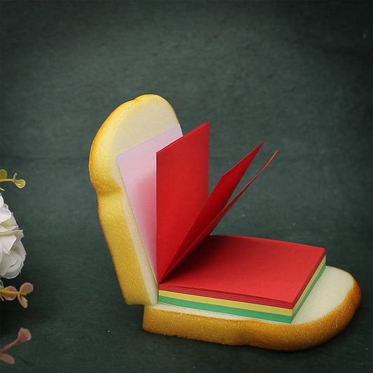 sandwich shaped sticky memo notes in multicolor, mini sandwich design note pad for desk use, cute sticky notes shaped like sandwich, fun stationery item for school and office,