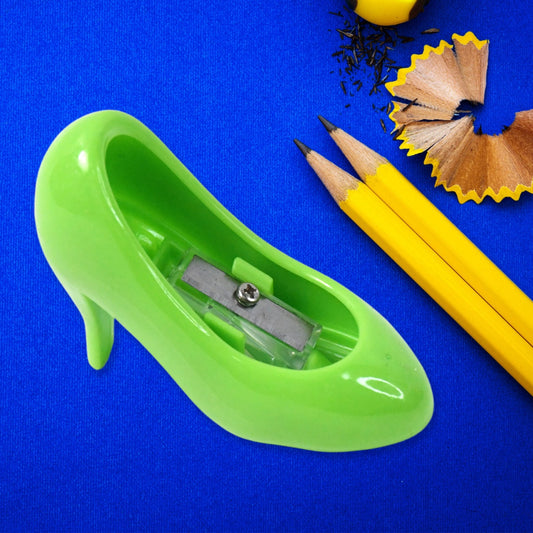 high heels shape pencil sharpener set of 4, colorful novelty pencil sharpeners for kids, stylish pencil sharpener in shoe design, fun high heel shaped sharpener for school use,