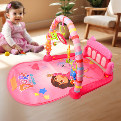 baby kick and play piano gym mat, 2-in-1 musical playmat for infants, baby fitness rack with piano keys, colorful infant activity gym mat,
