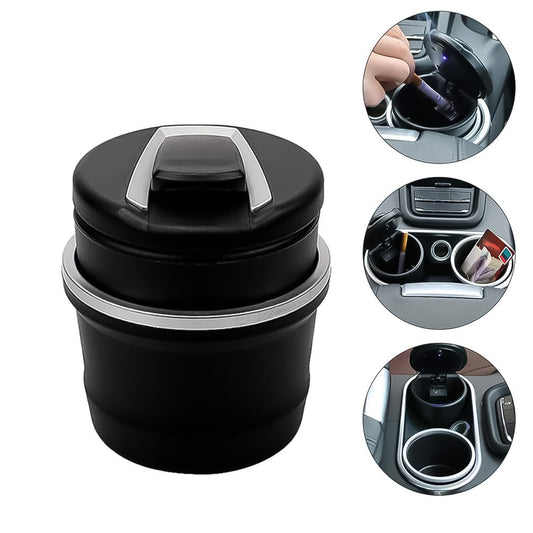 portable car ashtray with lid and blue LED light, smokeless car ashtray cup for clean driving, LED illuminated car ashtray for night use, 1 piece portable ash tray for car cupholder, car ashtray with flip lid and blue glow light, stylish smokeless ashtray for vehicle interiors