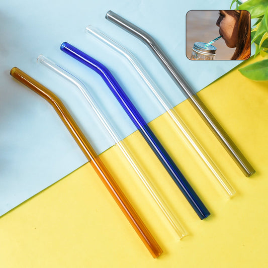 clear glass straws set of 10 reusable, borosilicate glass straws for drinks and smoothies, eco-friendly glass straw set with cleaning brush, reusable drinking straws made from transparent glass, toxin-free borosilicate straws for daily use, 