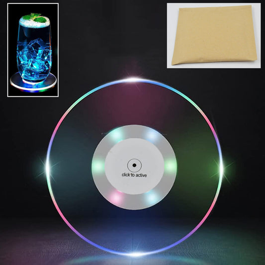 colorful round ultra-thin LED cocktail coaster, ultra-slim glowing drink coaster, waterproof LED drink coaster round, multicolor light-up cocktail coaster

