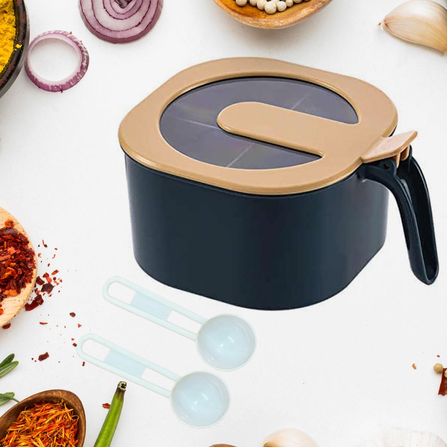 masala box 4 section, spice container for kitchen, plastic masala dani, fancy masala box, kitchen spice organizer, compact masala storage box