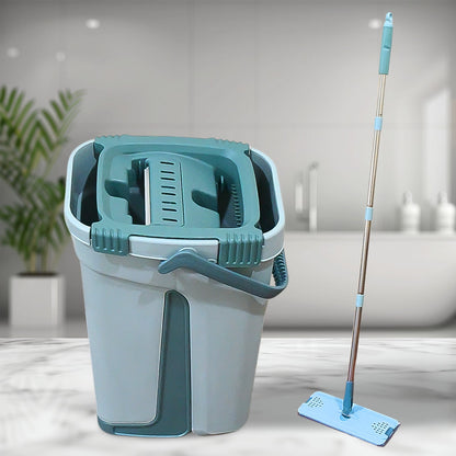 flat mop and bucket, 360 degree mop system, self-cleaning mop bucket, microfiber floor cleaner, wet dry mop set, floor cleaning mop for home