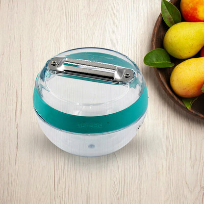 multifunctional round vegetable and fruit peeler, round peeler with removable storage bin, washable fruit peeler with built-in waste container,