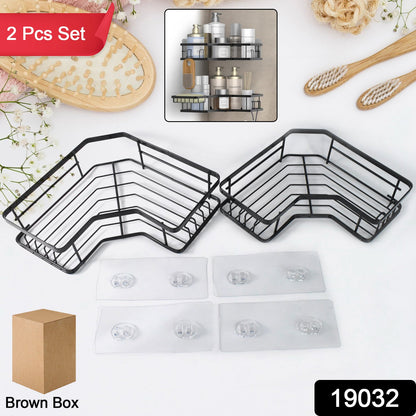 space saving corner rack with adhesive backing, rust resistant metal corner shelf for modern homes,