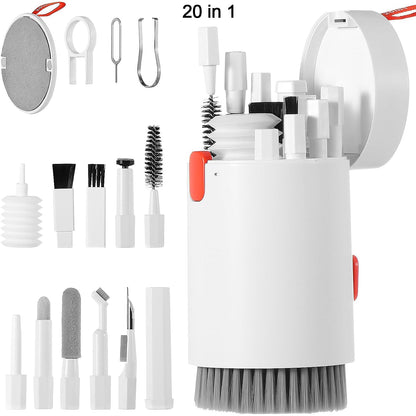 portable cleaner tools for keyboard and screen dust, cleaning brush and swab set for earbuds and lenses, all-in-one device maintenance kit for home and office, 20 piece cleaning accessories for laptop and electronics