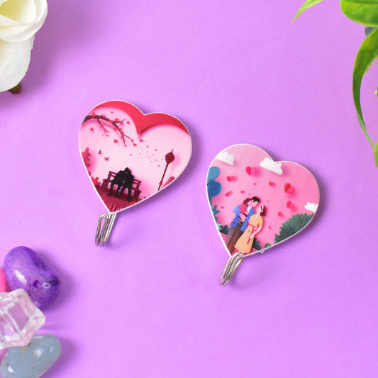 heart shape self-adhesive wall hooks set of 6, waterproof decorative wall hooks with heart design, strong adhesive hooks for bathroom and kitchen use, cute heart-shaped hooks for kids room and décor, plastic heart wall hangers with strong grip,