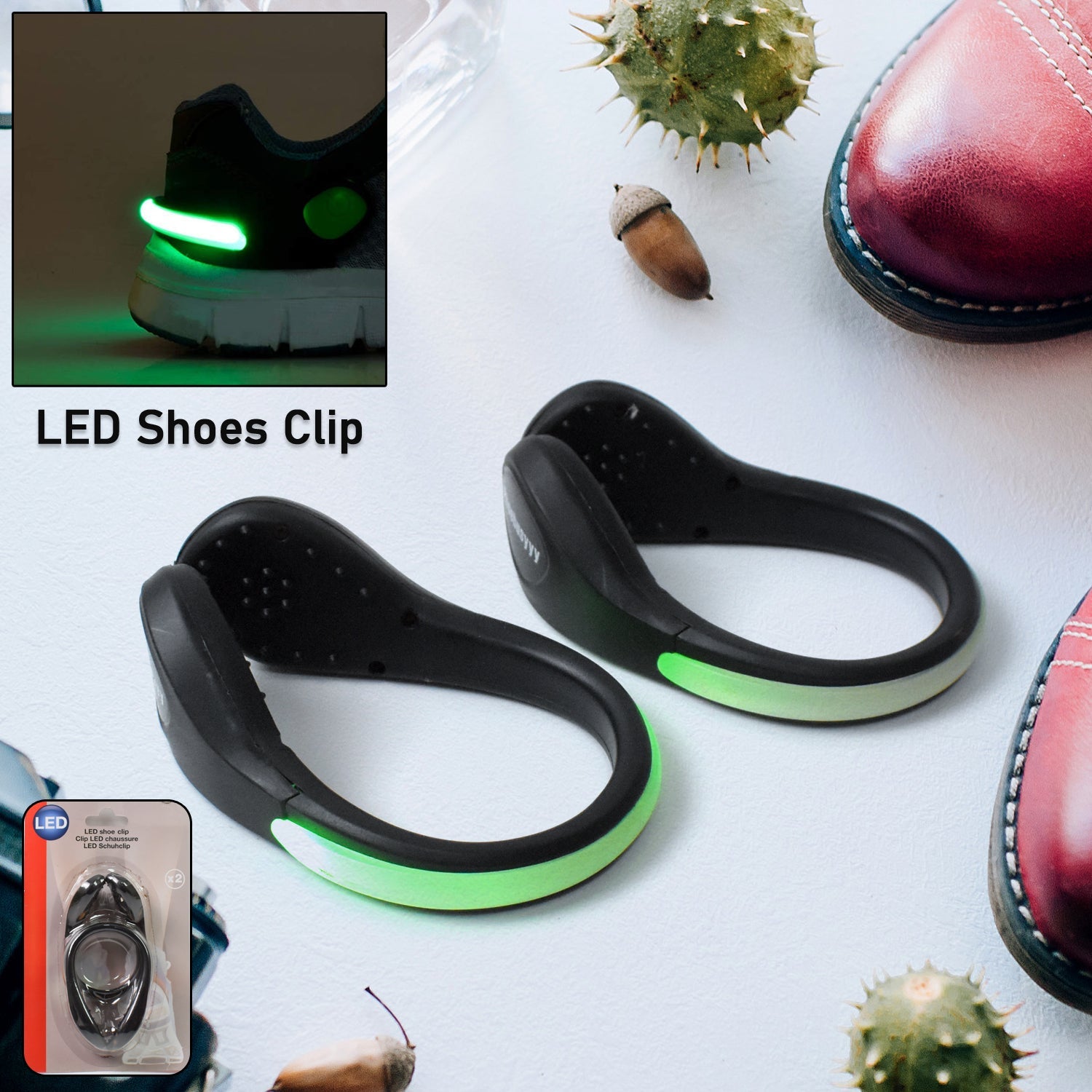 LED shoe clip lights for night safety, rechargeable shoe lights for runners and cyclists