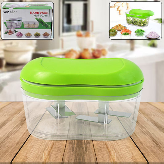 manual hand push garlic cutter for kitchen use, compact vegetable chopper tool for home cooking, 1 pc garlic and onion chopper with hand press, durable hand push chopper for vegetables, small kitchen tool for garlic cutting and mincing, plastic garlic chopper for home chefs