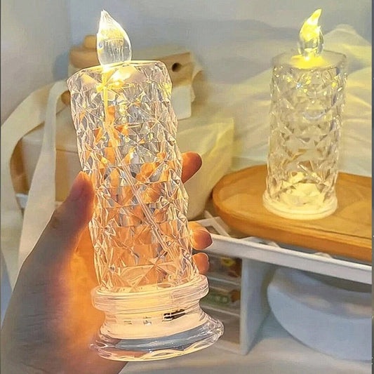 rose crystal candle, LED home décor candle, battery operated candle, glitter candlelight, romantic decoration candle, Diwali candles