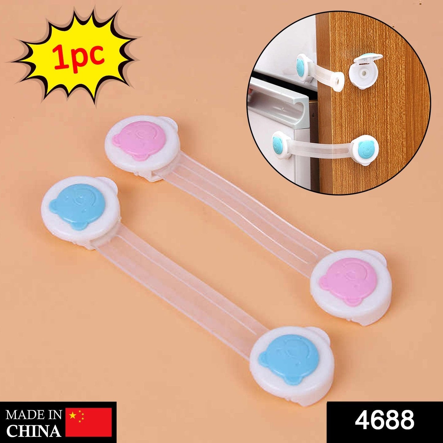 Child-proof strap locks, one piece for safety. baby safety locks, child proof cabinet locks, drawer safety strap, fridge baby lock, toilet baby lock, baby proof home, 3M adhesive safety lock