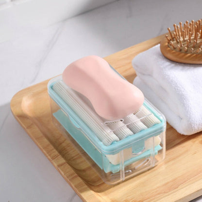 2-in-1 soap dish, portable soap dispenser, foaming soap box, soap holder with roller, soap lathering box, multifunctional soap dish, soap dish for bathroom