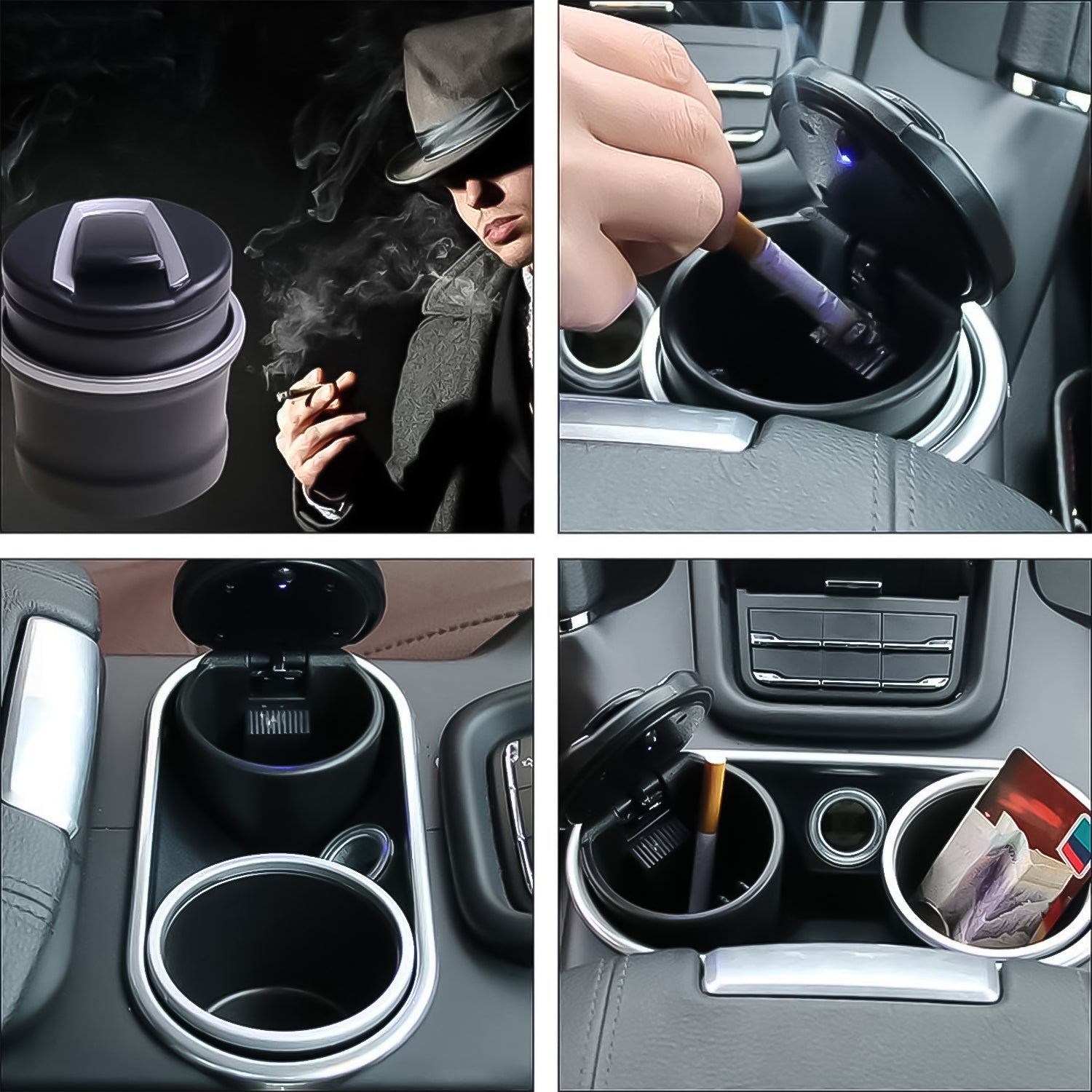 best portable smokeless car ashtray with LED light in India, ashtray with lid and blue light for car cupholder, 1 piece travel ashtray for car interiors with dustproof lid, compact LED ashtray for cars and SUVs, stylish smokeless car ashtray for safe driving,