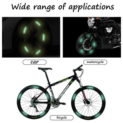 reflective stickers, wheel hub stickers, rim tape for bike, reflective tape for cars, night safety stickers, bike reflector stickers, multicolor rim stickers, car safety accessories

