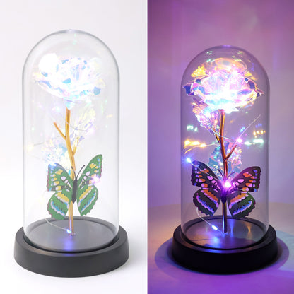 battery operated rose lamp for gifting, beautiful rose dome light with butterfly for decoration,