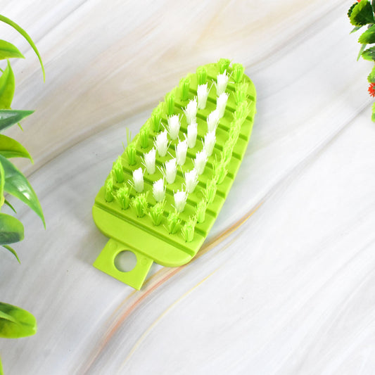 plastic fruit and vegetable cleaning brush with dual bristles, 2 piece scrubber set for fruits and vegetables, non-slip handle brush for kitchen cleaning,