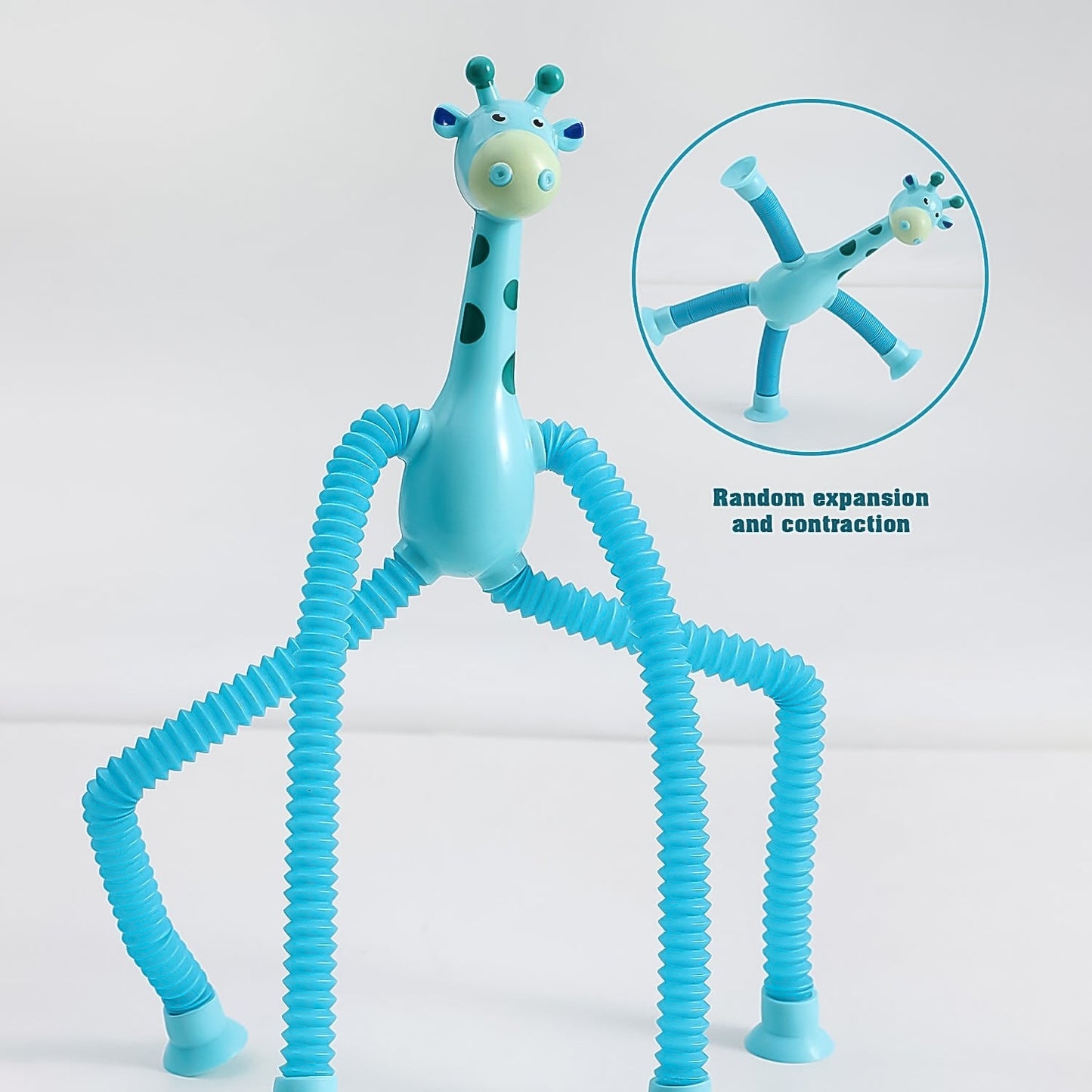 LED telescopic suction cup giraffe toy with bendable tube, shape-changing pop tube giraffe fidget toy, sensory giraffe pop tube with suction cup, LED light-up telescopic giraffe toy, kids’ giraffe suction-cup fidget pop tubes

