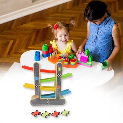 wooden toys for kids, car track toy, racer track toy, wooden race track, click clack toy, ramp car toy for toddlers, wooden car toy set, kids racing toy India, gravity car ramp, toy car track set

