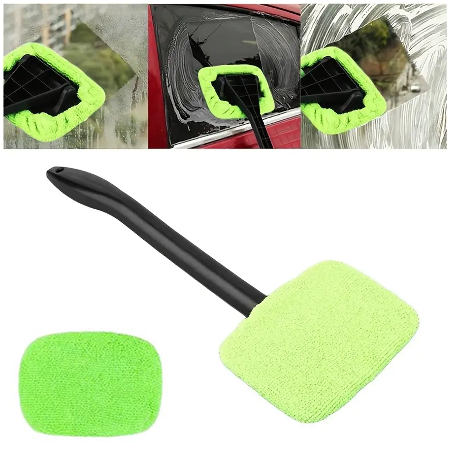 windshield glass cleaner wiper with microfiber cloth 38cm, car windshield wiper for interior and exterior cleaning, long handle glass cleaning wiper for cars, 