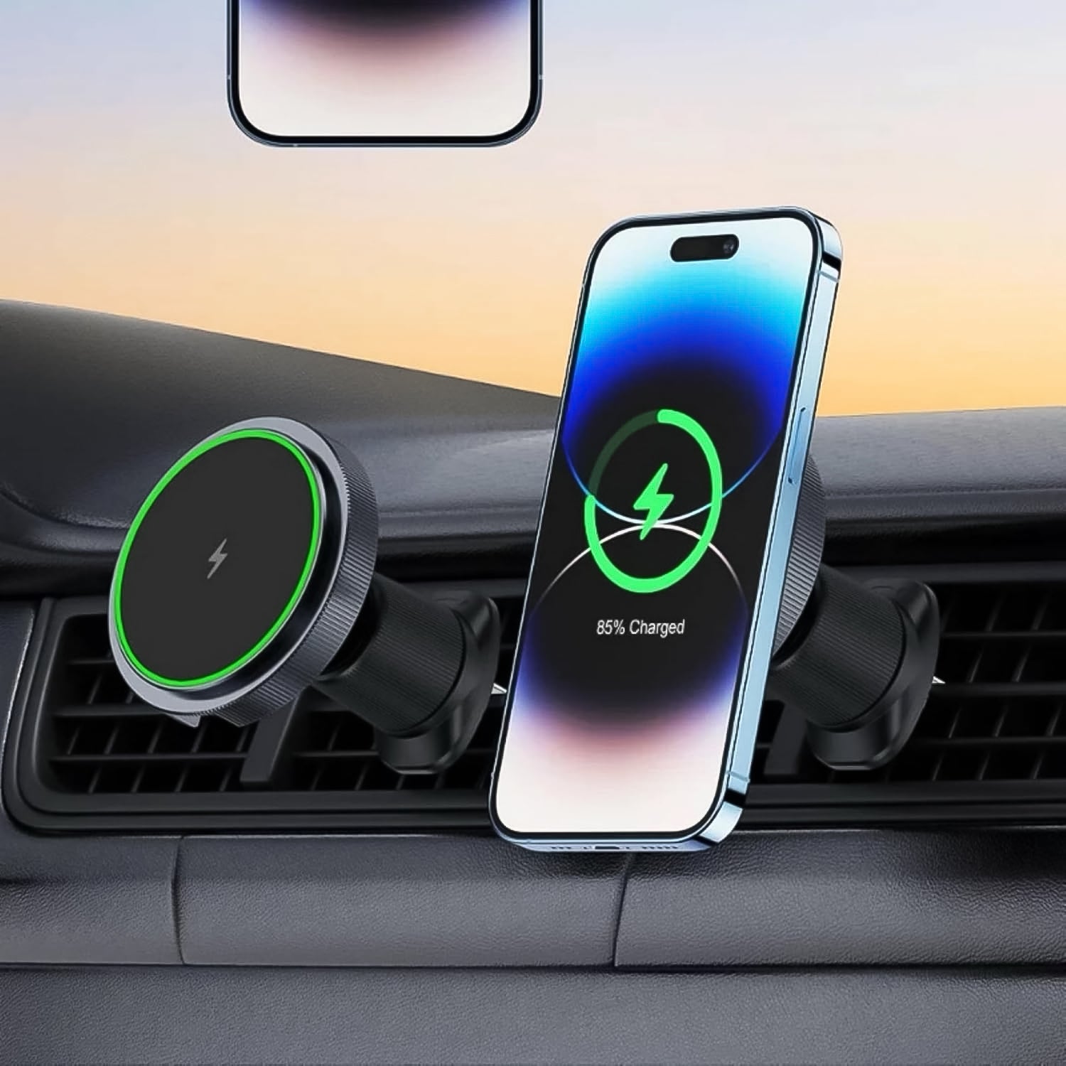 wireless charger, magnetic phone mount, fast charging mobile holder, LED phone holder, wireless charger with stand, mobile holder with charger, fast charging stand, magnetic wireless charger India, car phone mount charger, phone mount with LED lights


