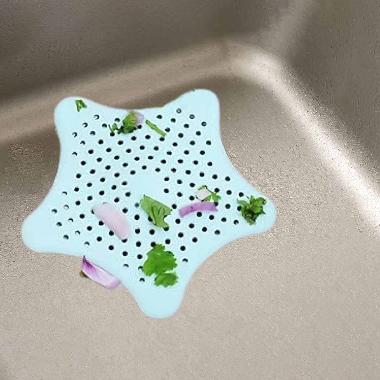 star shape sink filter, silicone drain hair catcher, bathroom drain trap, kitchen sink strainer, reusable drain cover, starfish hair catcher, suction cup drain cover