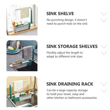 expandable kitchen rack, sink organizer shelf, drying basket for sink, plastic sink shelf, dishwashing rack, multipurpose sink caddy, kitchen storage rack