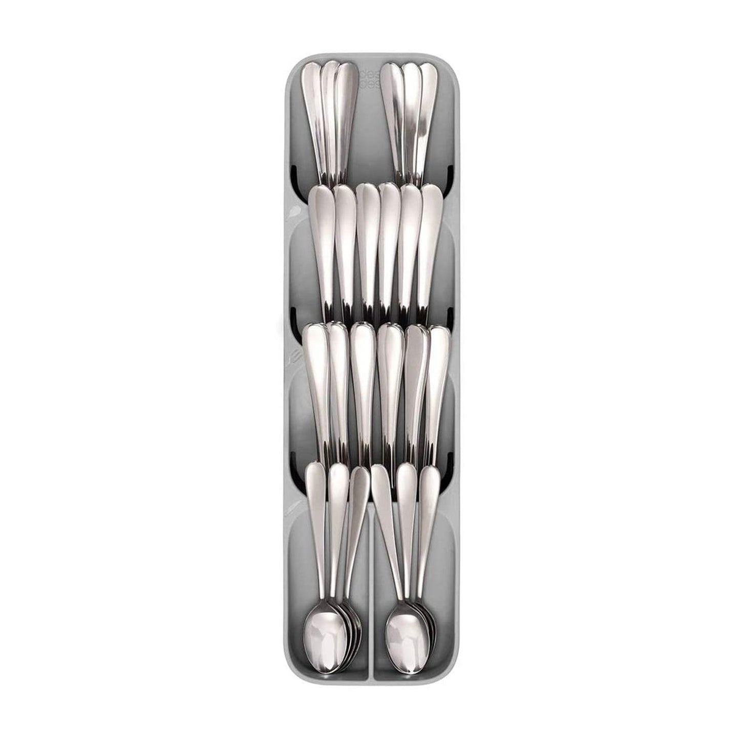 Top view of a cutlery tray box, ideal for keeping kitchen items organized, cutlery tray box, kitchen drawer organizer, plastic cutlery organizer, spoon fork knife holder, compact cutlery storage, modular kitchen tray, utensil tray