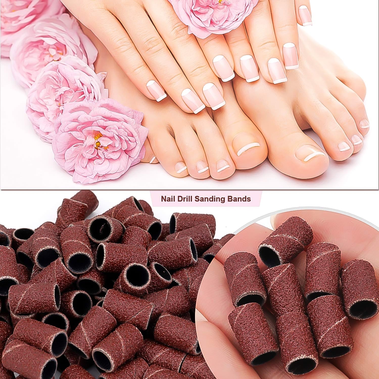 10 pc nail drill sanding band bits, pedicure sanding bands for nail drill machine, replacement bits for electric nail file, manicure and pedicure sanding rings, nail drill accessories for salons, sanding bands for gel and acrylic removal, nail grooming tool set, professional nail sanding bit replacements

