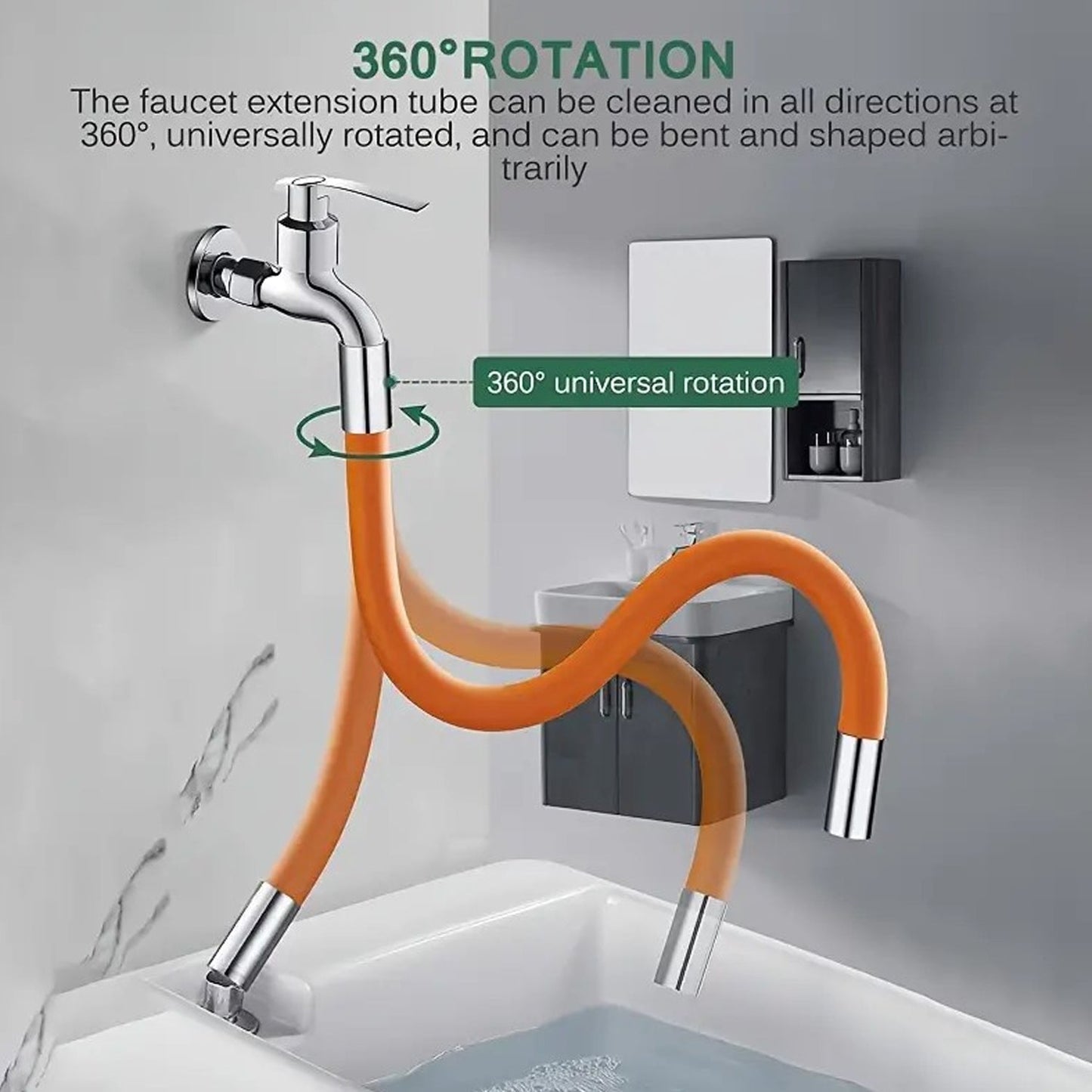 360° Flexible Water Tap Extender – Universal Silicone Faucet Extension Tube with Connector for Kitchen & Bathroom (46cm)