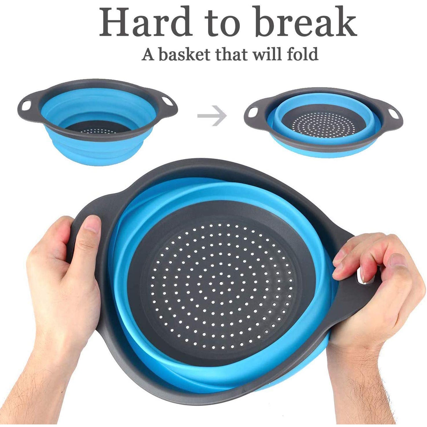 foldable silicone strainer, round kitchen strainer, portable colander, collapsible strainer, silicone fruit washer, vegetable rinser, compact kitchen tool